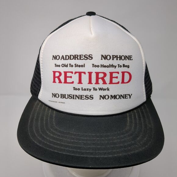 Retired Too Lazy To Work Snapback Trucker Hat Black One Size Mesh Back - Picture 2 of 8